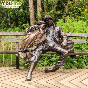 Cuộc Sống Kích thước ngoài trời đường phố trang trí kim loại ngồi vài Ông già và người phụ nữ tượng đồng - Product Image 5