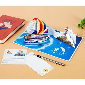 Cruise Ship Pop-Up 3D Birthday Card for Men Fathers Day & Grandpa-Digital Printing with <b>Gloss</b> Lamination - Product Image 5