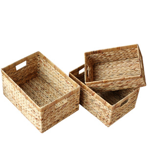 Nouveaux paniers de rangement en jacinthe d'eau naturelle, <span class=keywords><strong>panier</strong></span> en <span class=keywords><strong>osier</strong></span> <span class=keywords><strong>rectangulaire</strong></span> avec poignées intégrées - Product Image 2