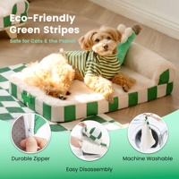 Cama Moderna Rectangular Plegable para Mascotas, Patas de Madera Resistentes, Diseño Acogedor con Rayas, Sofá Elevado para Perros Pequeños y Gatos, Cartón Ecológico