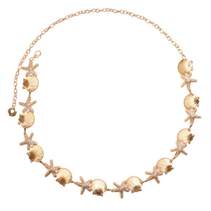 โซ่คาดเอวทรงโบฮีเมียนประดับเปลือกหอยมุกและปลาดาวสีทอง แฟชั่นชายหาด โซ่ประดับร่างกาย โลหะผสมสังกะสี แบบพันรอบเส้นเดียว - Product Image 5