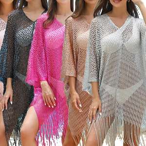 Taille Unique - Cache-maillot de bain ajouré style châle à franges pour la plage et les vacances - Product Image 1