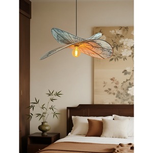 Lampe suspendue ovale en lin Tencel avec imprimé feuilles de bambou, lampe à économie d'énergie E27, commande par interrupteur, pour la maison, la salle de thé, la chambre à coucher, le restaurant - Product Image 5