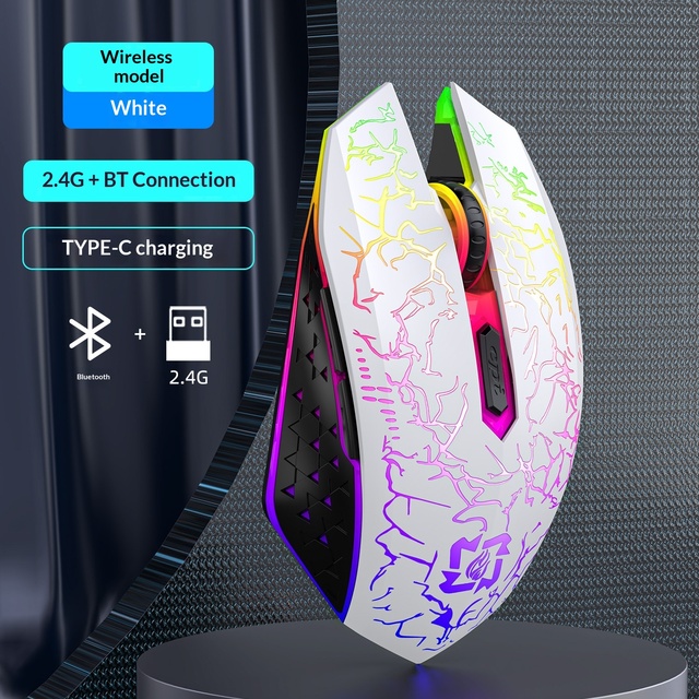 Custom Wireless 6-Button Ergonomic Mouse Charging Silent for Dual-mode Colorful Crack Luminous Light Game Mouse Laptop