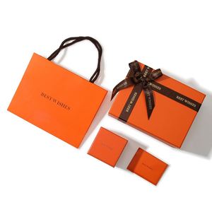 OEM <b>Orange</b> Cardboard Jewelry and Cosmetic Gift Packaging Boxes with Ribbon <b>Paper</b> Material Custom Logo - Product Image 6
