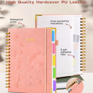 A5/A4 맞춤 인쇄 로고 평평한 하드 쉘 스파이럴 바인딩 가죽 커버 노트북 다이어리 분리된 페이지 라벨 포함 - Product Image 2