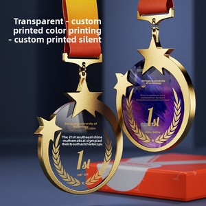Medalla de Cristal Metálica Personalizada de Élite con Impresión UV a Todo Color, Medalla Creativa Deportiva y Académica con Cinta de Seda Degradada - Product Image 5