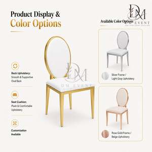 Slim Oval Back Gold Stainless Steel Wedding <b>Reception</b> <b>Chair</b> with White Cushion for Banquet Halls Wholesale Seating - Product Image 5