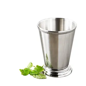 Copa de Julep de menta de acero inoxidable Borde clásico con cuentas Moscow Mule Kentucky Derby Julep