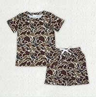 Conjuntos de Ropa de Pijama para Bebés Niños, 6 Colores, Manga Corta, Estampado de Camuflaje del Sur, Pantalones Cortos con Bolsillos