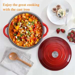 Articles ménagers lumineux <span class=keywords><strong>Casserole</strong></span> émaillée en fonte rouge vintage et marmite <span class=keywords><strong>à</strong></span> <span class=keywords><strong>paella</strong></span> couleur personnalisable 28cm de diamètre passe au four - Product Image 2