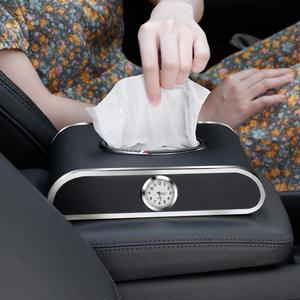 Pare-soleil de voiture en cuir PU de luxe avec logo, organisateur de mouchoirs, porte-numéro de stationnement, support de serviettes hygiéniques et boîte à mouchoirs avec horloge - Product Image 6