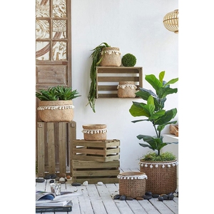 Juego de 2 macetas de cemento marrón de 6.5x6.5x6 con borlas tejidas para uso en interiores y exteriores - Product Image 6