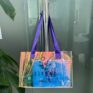 Bolsa de Playa Holográfica con Logotipo Personalizado al por Mayor 2024, Bolsa de Compras Transparente Impermeable para Mujer, Bolsa de Hombro de PVC con Asa - Product Image 3