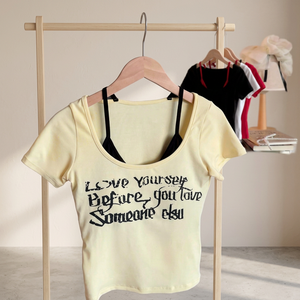 Conjunto de Dos Piezas de Top Corto Tipo Camisola sin Mangas con Cuello Redondo y Estampado de Letras, Tejido de Algodón Transpirable, Estilo Indie Folk para Mujer, 160g - Product Image 3