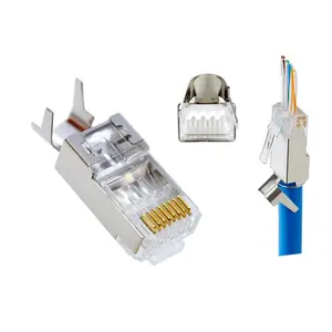 Cat7 connector Two-component design Gold-plated shielded RJ45 modular plug pass through cat7 connector