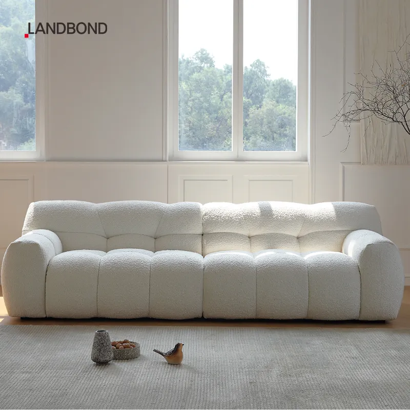 Sofá de 3 lugares estilo moderno com bolhas nórdicas, sofá bege Boucle branco árabe, conjunto de móveis para sala de estar