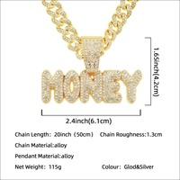 Collier pendentif lettre MONEY Hip Hop en alliage et strass, style Iced Out, grande chaîne