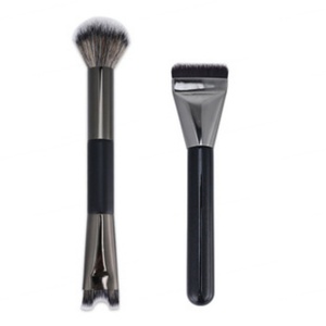 Pinceau de maquillage double embout en poils synthétiques avec manche en bois en forme de U pour le blush, l'ombre à paupières et le contour multifonctionnel du visage - Product Image 3