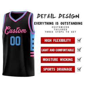 Uniforme Deportivo Personalizado con Diseño de Estrellas en Azul-Rosa y Polvo Negro para Baloncesto - Product Image 4