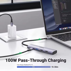UGREEN Hub <span class=keywords><strong>USB</strong></span> C 5 en 1, Adaptador <span class=keywords><strong>USB</strong></span> C <span class=keywords><strong>a</strong></span> <span class=keywords><strong>HDMI</strong></span>, 3 Puertos <span class=keywords><strong>USB</strong></span> <span class=keywords><strong>3.0</strong></span> y Puerto de Datos Tipo C de 5Gbps, Puerto <span class=keywords><strong>HDMI</strong></span> 4K, Carga PD de 100W para PC - Product Image 6