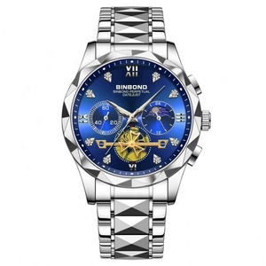 Montre de luxe pour homme avec chronographe tourbillon, étanche, lumineuse, affichage 24H, calendrier, montre à quartz en acier inoxydable pour affaires - Product Image 6