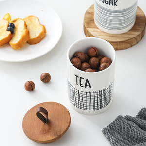 Großhandel Neuheit: Leicht Luxuriöses Nordisches Umweltfreundliches Regal für Küche, Kaffee, Tee, Zucker, Getreide-Aufbewahrung mit Bambusdeckel und Keramik-Verschluss - Product Image 2
