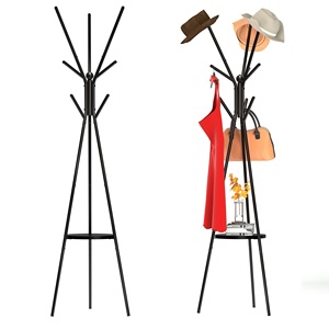 Entryway Furniture Industrial Wooden Metal Hall Tree New Design Floor Metal <strong>Corner</strong> <strong>Coat</strong> Rack Hanger <strong>Stand</strong> With Storage Shelves - Product Image 1