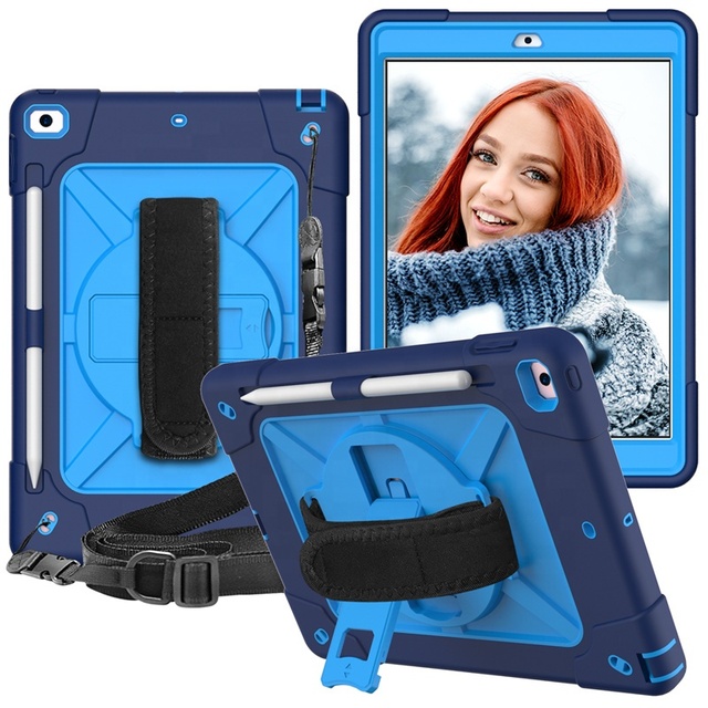 Hybrid Kickstand Shoulder Strap Heavy Duty Shockproof Rugged Tablet Cover Case for iPad Mini 4 5 Air 4 2020 10.2 Case