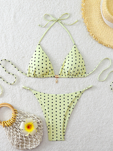 Cute Pink Polka Dot Halter <b>Bikini</b> Set with Gold Starfish Charm Summer Beach Swimwear - Product Image 6
