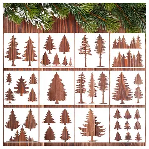 12 Pieces Pine Trees Stencils Winter Holiday Tree Templates Reusable Drawing Stencils Christmas Woodland Stencils