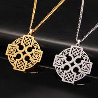 Collier Croix Myshape Celtics Knot Wheel, Nœud Irlandais Quaternaire, Symbole Sacré, Amulette, Bijoux Religieux en Acier Inoxydable