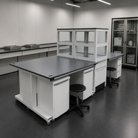 Banc d'islande de laboratoire en acier robuste avec plan de travail en résine époxy et rangement modulaire pour la recherche universitaire