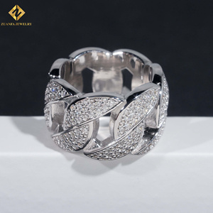 ZUANFA JEWELRY 3 Rows Stone <b>Moon</b> Shape Moissanite Hip Hop 925 Silver Rhodium Plated Pave Setting Jewelry Man Band Cuban <b>Ring</b> - Product Image 1
