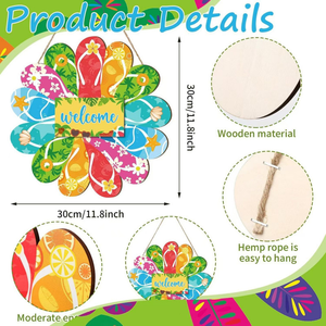 Insegna da appendere a forma di ciabatta estiva, Insegna da appendere in legno per porta con scritta 'Benvenuto', Insegna da appendere per decorazione murale - Product Image 6