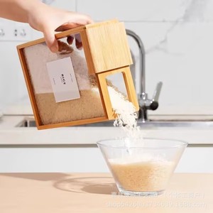 Solid Wood Square Grain Dispenser Flip Top Airtight Rice Storage Box Kitchen Household Use - Product Image 2