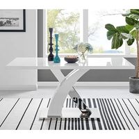 Table à manger rectangulaire moderne et élégante en bois blanc brillant, pieds robustes en acier inoxydable, meubles écologiques résistants à l'eau