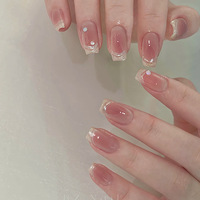 Kuku Palsu Grosir Musim Gugur/Dingin Pendek Model French Blush Nail Art Tips Cat Eye Press on Bentuk Kotak