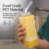 Bouteilles carrées en PET de qualité supérieure avec bouchon à vis, étanches, de qualité alimentaire, pour soda, jus, lait, thé, boissons froides, conteneur personnalisable avec logo, commande en gros
