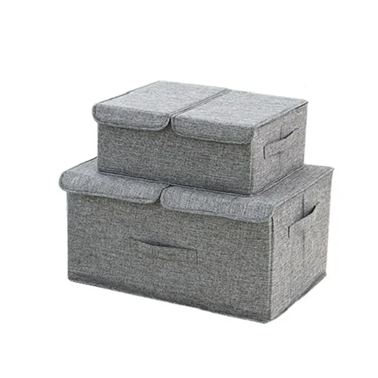 Foldable Linen Fabric Storage Boxes with Lids Collapsible Clothing and Shoe Organizer Baskets Containers for Bedding Tools