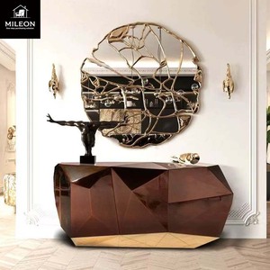 Buffet de luxe haut de gamme à <span class=keywords><strong>miroir</strong></span> géométrique diamanté avec base dorée pour salon, salle à manger, rangement, idéal pour villa et projets hôteliers - Product Image 5