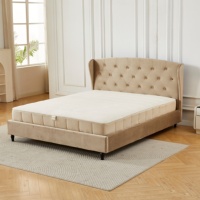 Lit rembourré moderne haut de gamme avec cadre capitonné et tête de lit capitonnée en losanges, support stable en lattes de bois, montage facile pour chambre à coucher