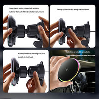 Support magnétique réglable pour grille d'aération de voiture avec chargeur sans fil pour iPhone, lampe d'ambiance RVB colorée, chargeur sans fil magnétique 15W