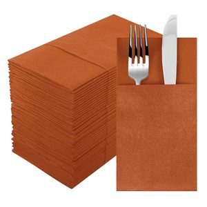 Serviettes jetables effet lin avec poche intégrée pour couverts, serviettes avec poches pour mariage, Noël, Thanksgiving, anniversaire - Product Image 2