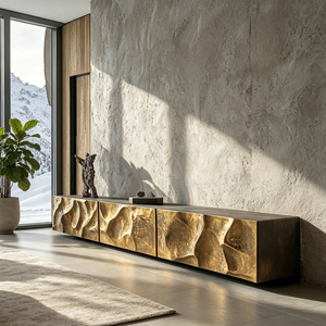 <span class=keywords><strong>Mueble</strong></span> para <span class=keywords><strong>TV</strong></span> de 4 Puertas con Marco de Fibra de Vidrio, Diseño Floral Tallado en Bronce Antiguo para Interiores de Estilo Clásico <span class=keywords><strong>Retro</strong></span> - Product Image 2
