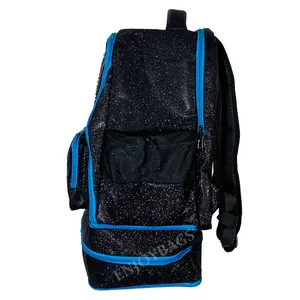 Mode Aanpassen Glitter Cheer Dream Bag Custom Borduurwerk Steentjes Zwarte Cheerleading Rugzak