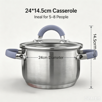Ensemble de casseroles en acier inoxydable de qualité supérieure, robustes, écologiques, compatibles avec le four et la lave-vaisselle, avec couvercles en verre, pour cuisinières à induction et à gaz