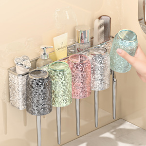 <b>Toothbrush</b> <b>Holder</b> <b>Wall</b> <b>Mounted</b> Suction Cup 4 Cup Storage Rack Bathroom Space Saving - Product Image 3