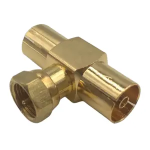 Gold plating F male to 2 IEC female T type RF coaxial IEC PAL CCTV connector adapter