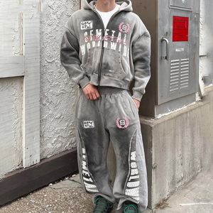 Baggy de coton personnalisé pantalons de survêtement à jambe droite et Streetwear Boxy sweat à capuche survêtements unisexe de luxe ensemble de survêtement blanc pour hommes - Product Image 1